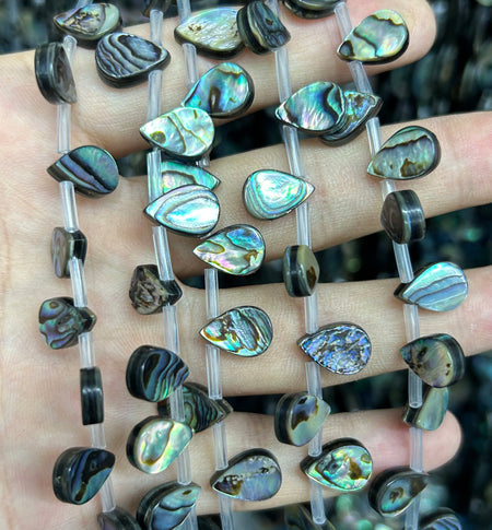 Perles plates en forme de larme en coquillage d'ormeau 10 x 14 mm, 13 x 18 mm, 38 cm