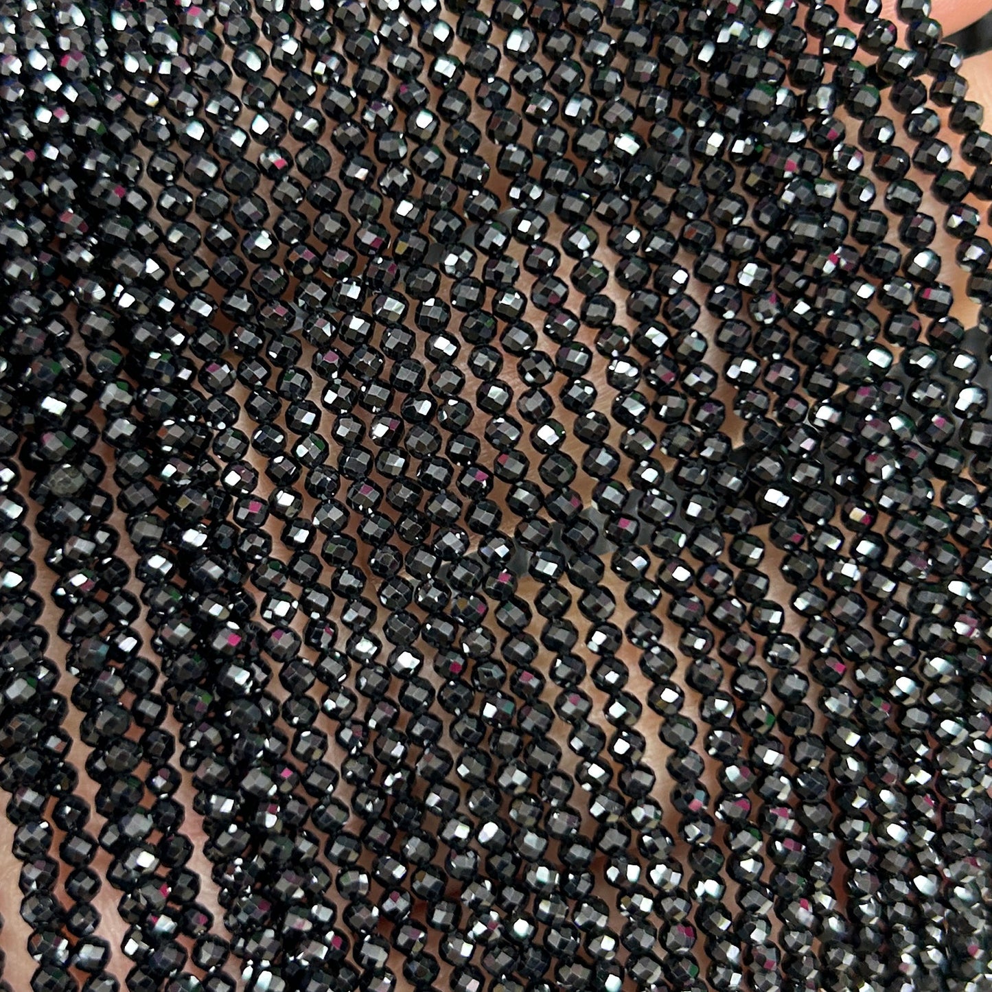 Sort spinel facetteret, naturlig ædelsten, Rondelle sten 2x3mm 2x4mm 3x5mm 4x6mm