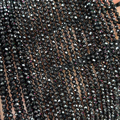 Sort spinel facetteret, naturlig ædelsten, Rondelle sten 2x3mm 2x4mm 3x5mm 4x6mm