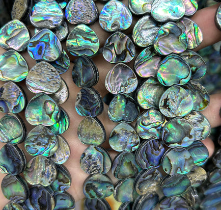 Perles en coquillage d'ormeau, perles plates en forme de cœur, 12 mm, 14 mm, 16 mm, 15 pouces