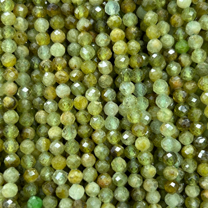 Perles à facettes en grenat vert 2 mm 3 mm 4 mm 15''