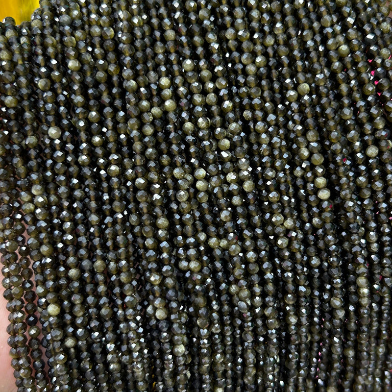 Perles à facettes en obsidienne dorée 2 mm 3 mm 4 mm 15''
