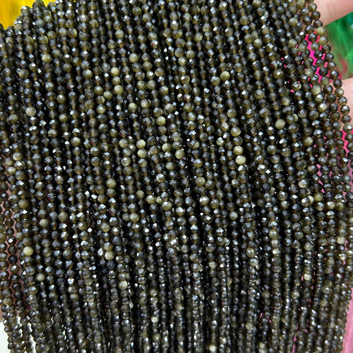 Gold Obsidian Faceted Beads 2mm 3mm 4mm 15''