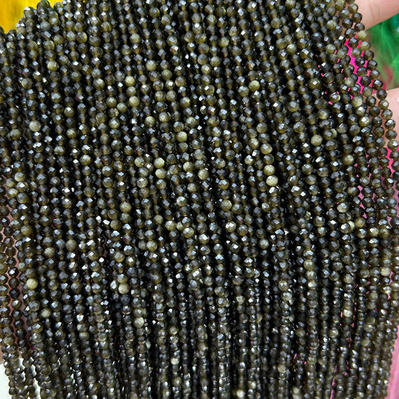 Perles à facettes en obsidienne dorée 2 mm 3 mm 4 mm 15''