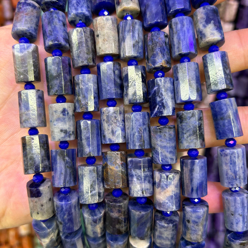 Sodalite Tube Faceted Beads 10x14mm 15''
