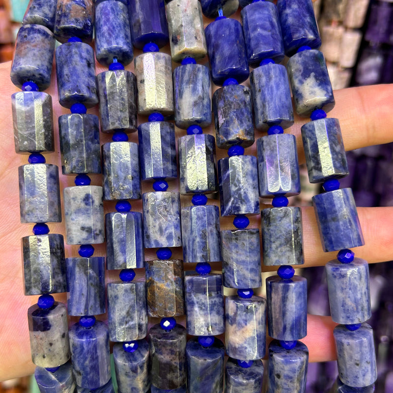 Sodalite Tube Faceted Beads 10x14mm 15''