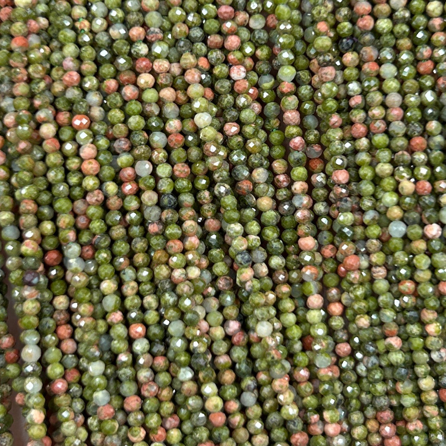 Unakite Faceted Beads 2mm 3mm 4mm 15''
