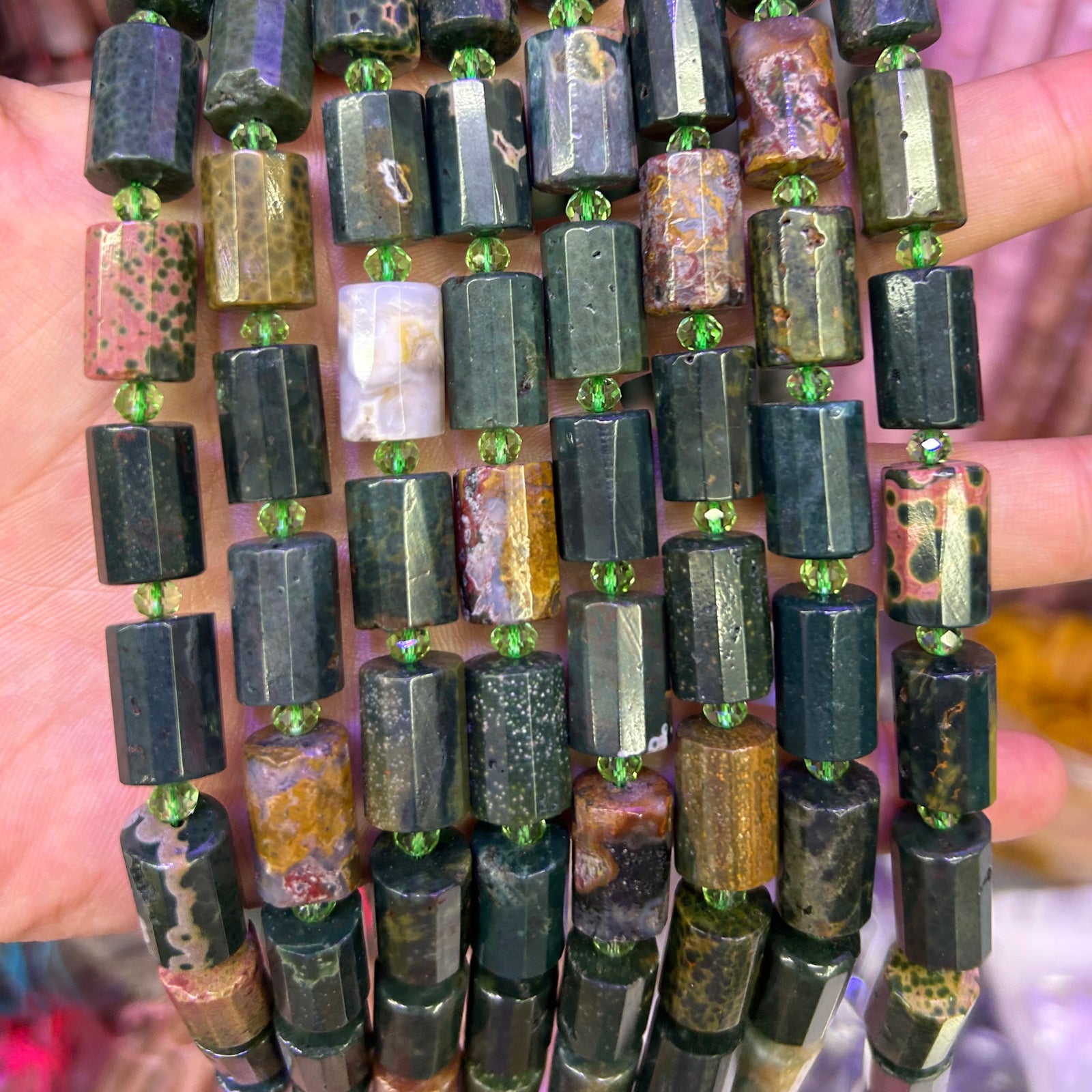 Bloodstone Tube Faceted Beads 10x14mm 15''