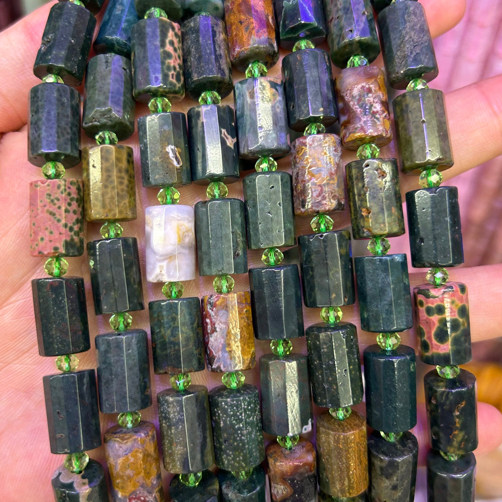 Bloodstone Tube Faceted Beads 10x14mm 15''