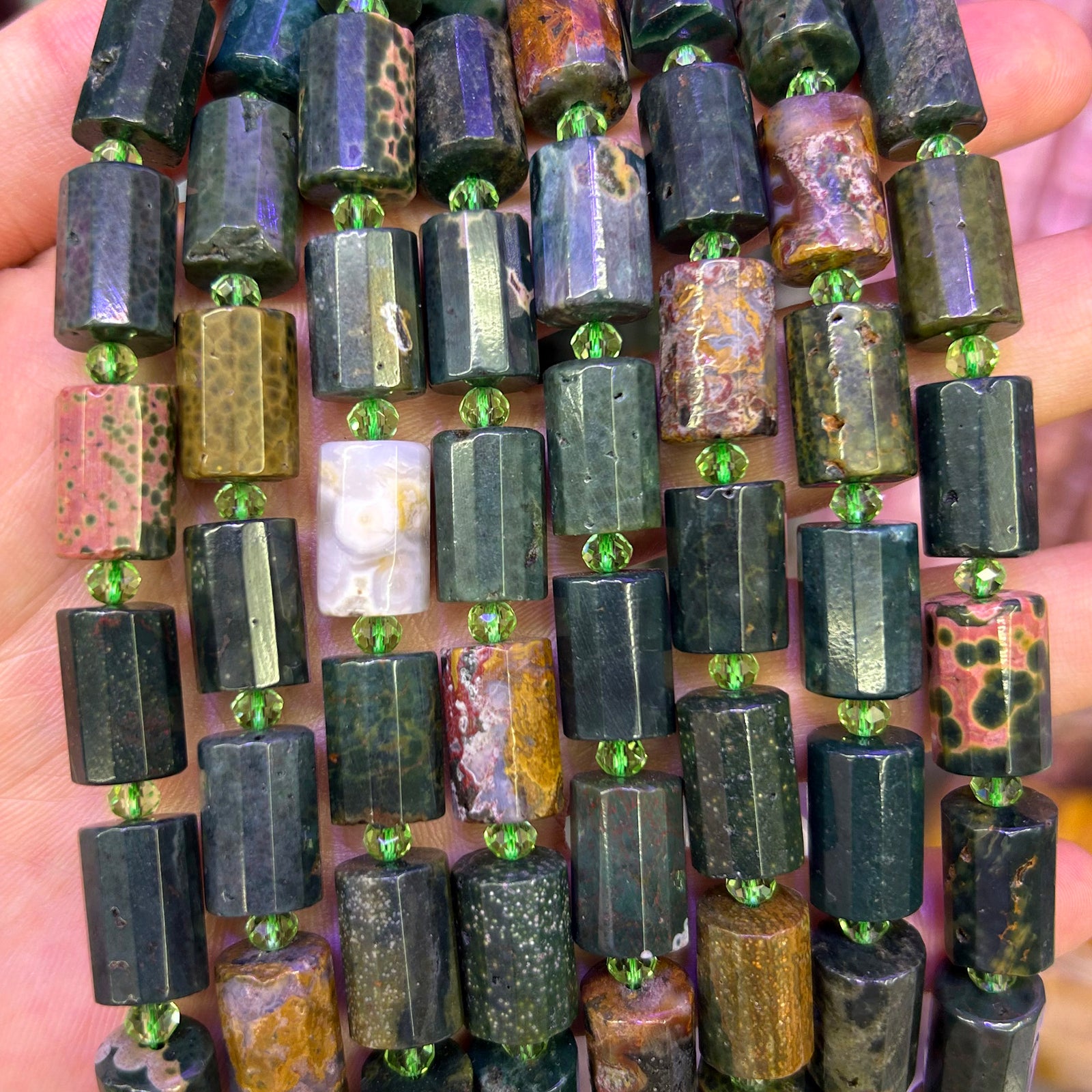 Bloodstone Tube Faceted Beads 10x14mm 15''