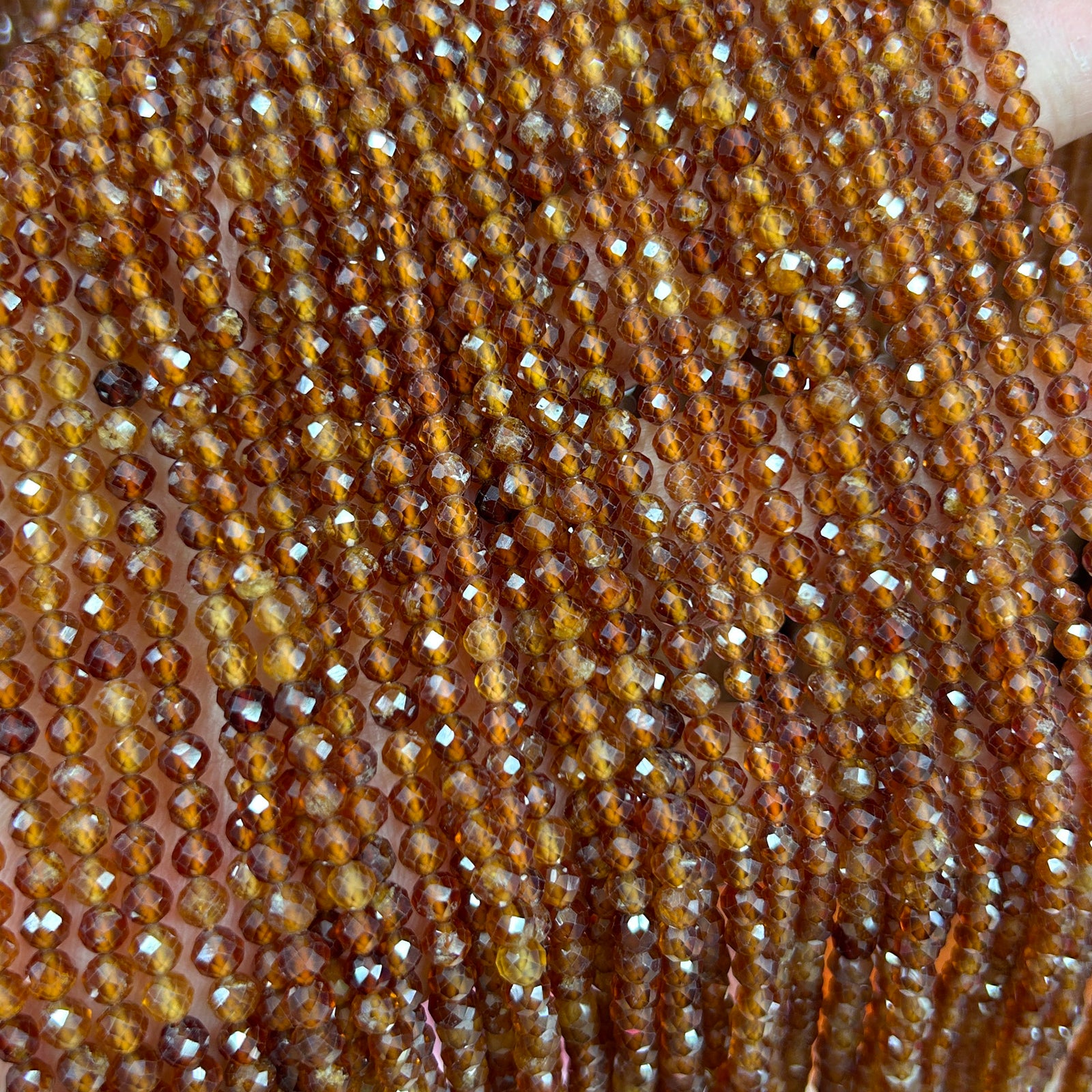 Perles à facettes en grenat orange 2 mm 3 mm 4 mm 15''