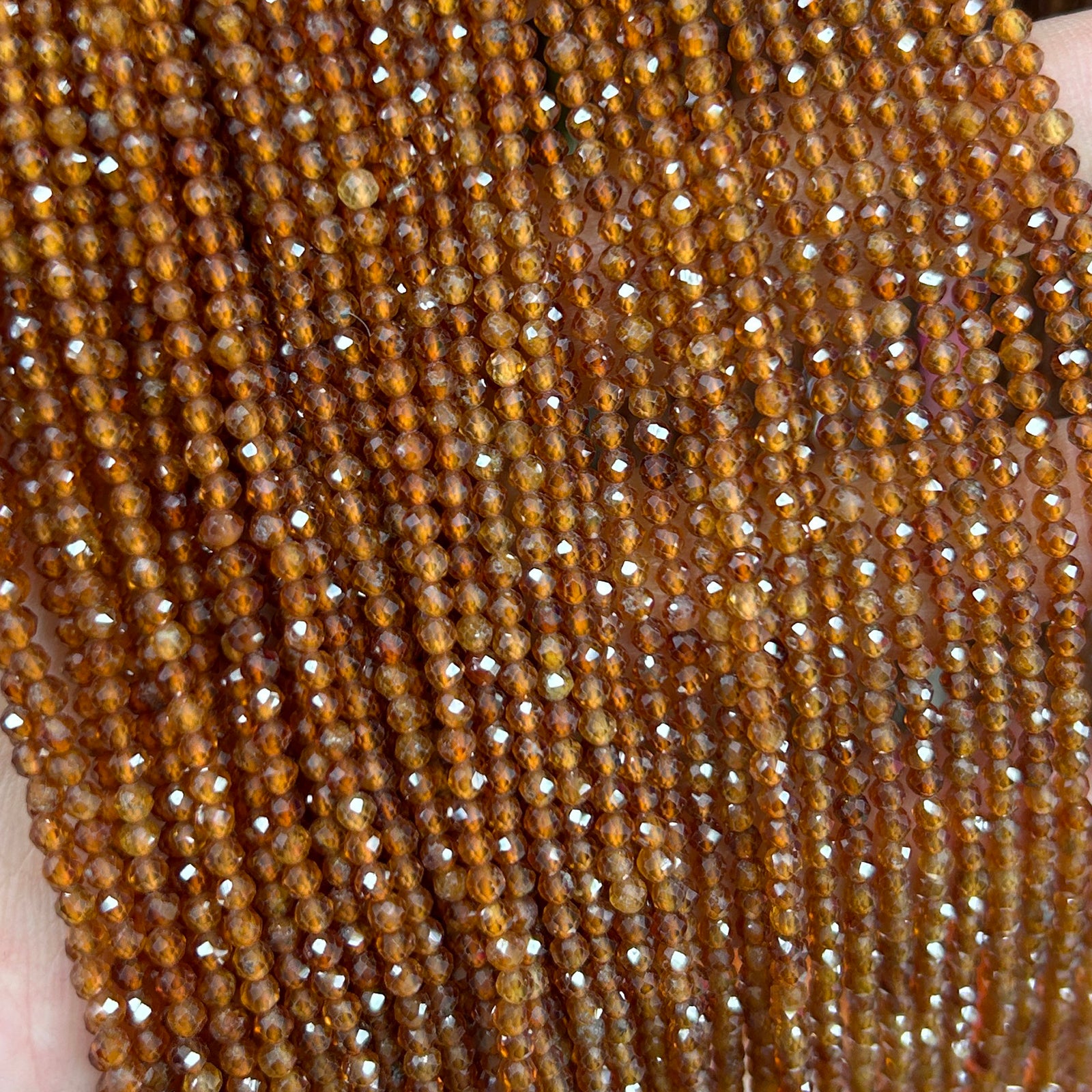 Perles à facettes en grenat orange 2 mm 3 mm 4 mm 15''