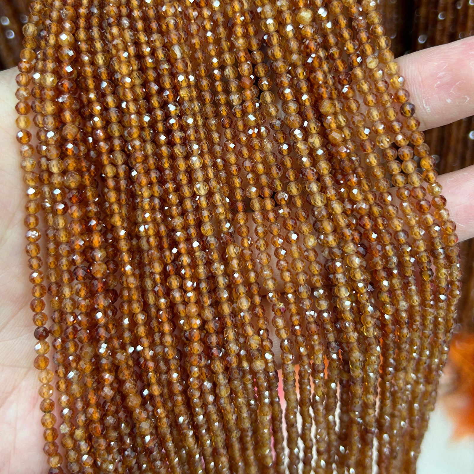 Perles à facettes en grenat orange 2 mm 3 mm 4 mm 15''