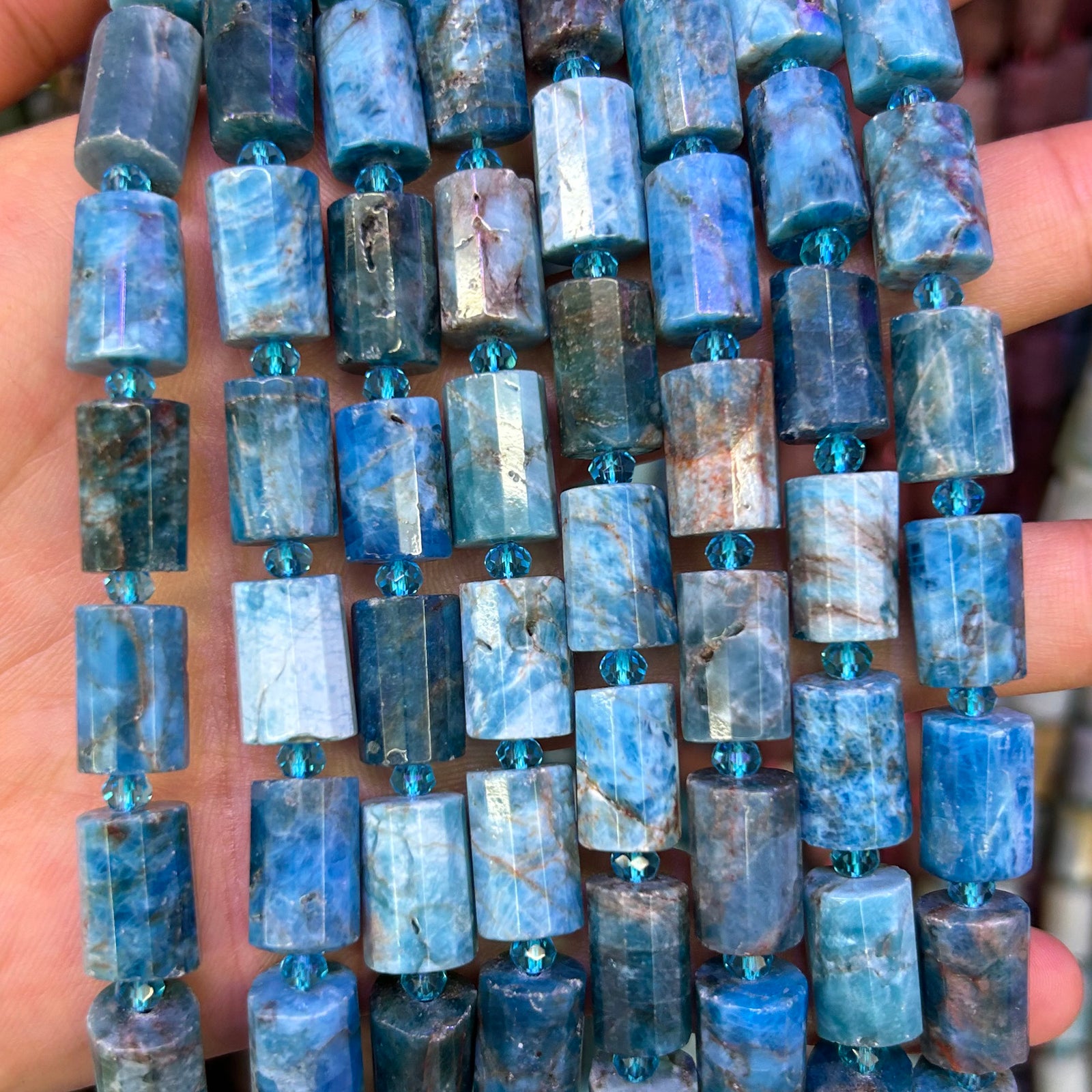 Apatite Tube Faceted Beads 10x14mm 15''