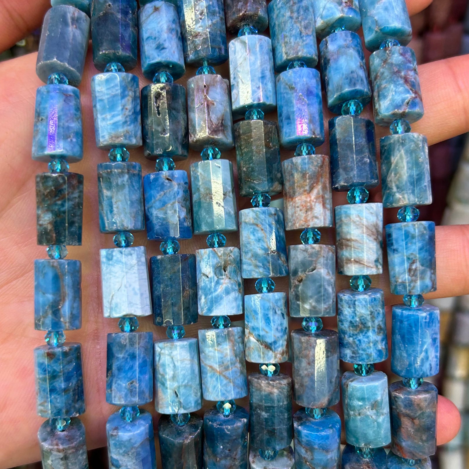 Apatite Tube Faceted Beads 10x14mm 15''