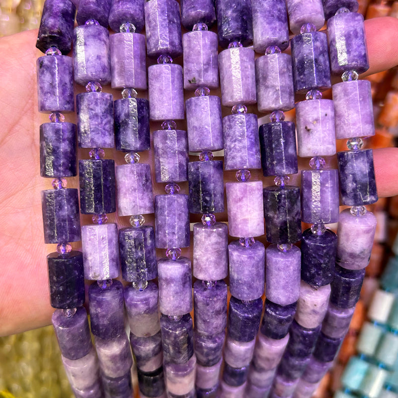 Purple Lepidolite Tube Faceted Beads 10x14mm 15''
