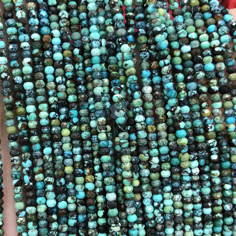 Ægte turkis rondelle facetterede perler 2x3/4mm 15''