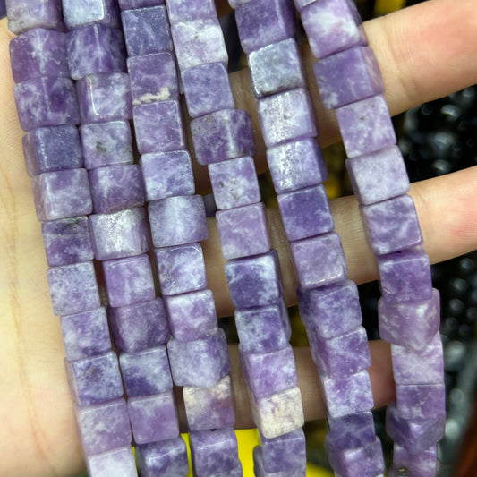 Lepidolite Cube Beads 8mm 15''