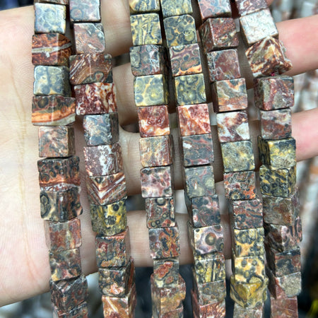 Perles cubiques en jaspe léopard rouge 8 mm 15''