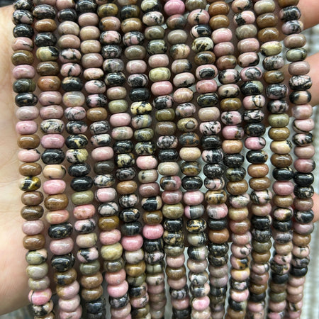 Perles rondelles en rhodonite noire 4x6mm 5x8mm