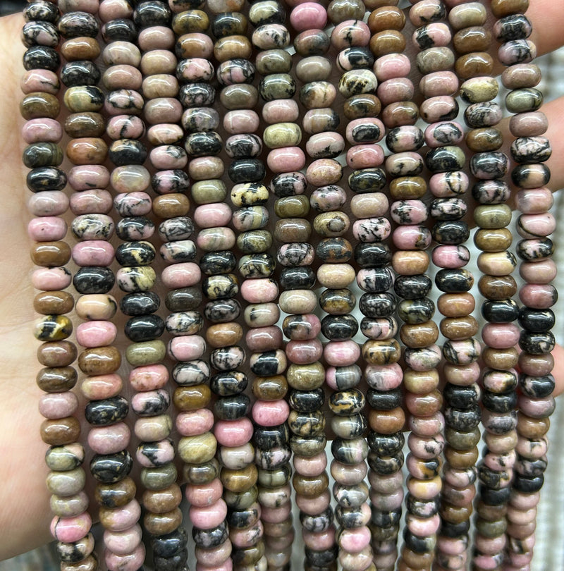 Black Rhodonite Rondelle Beads 4x6mm 5x8mm