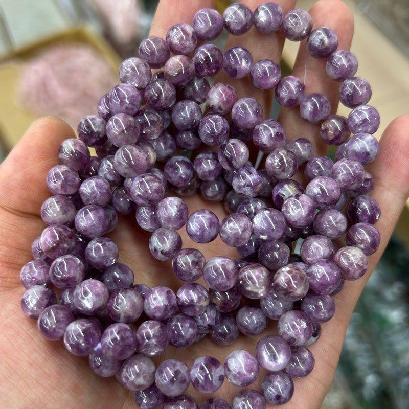 Golden Lepidolite Armbånd Ægte Krystal Armbånd 10mm 12mm 14mm 7''