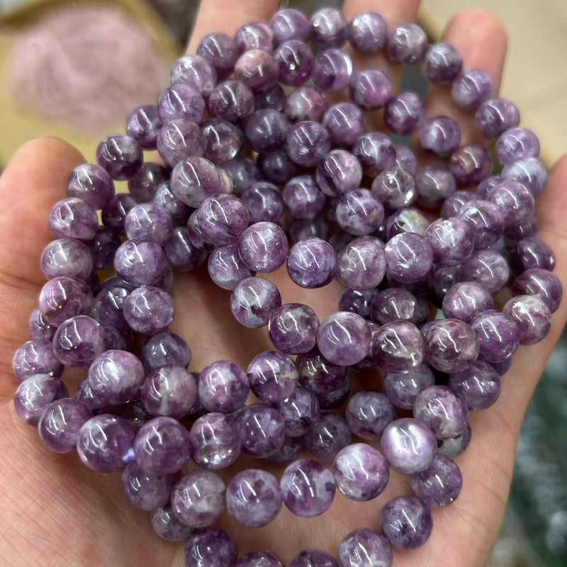 Golden Lepidolite Armbånd Ægte Krystal Armbånd 10mm 12mm 14mm 7''