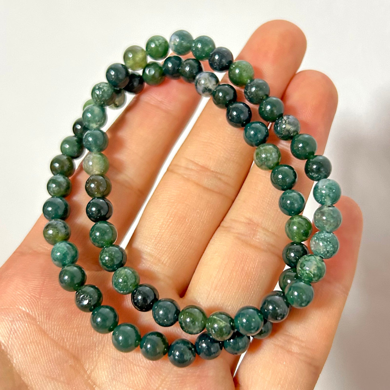 Ægte Moss Agate Armbånd Stone Beads Armbånd 6mm 8mm 8''