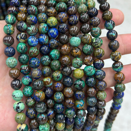 Perles d'Azurite véritables Qualité régulière 6 mm 8 mm 10 mm 15''