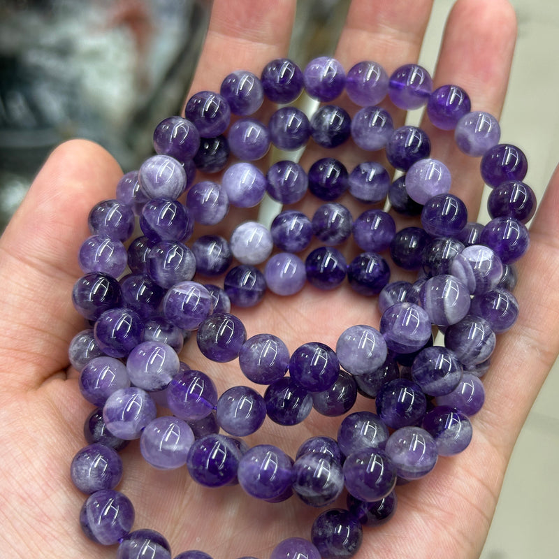 White Striped Amethyst Bracelet 8''