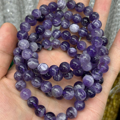 White Striped Amethyst Bracelet 8''