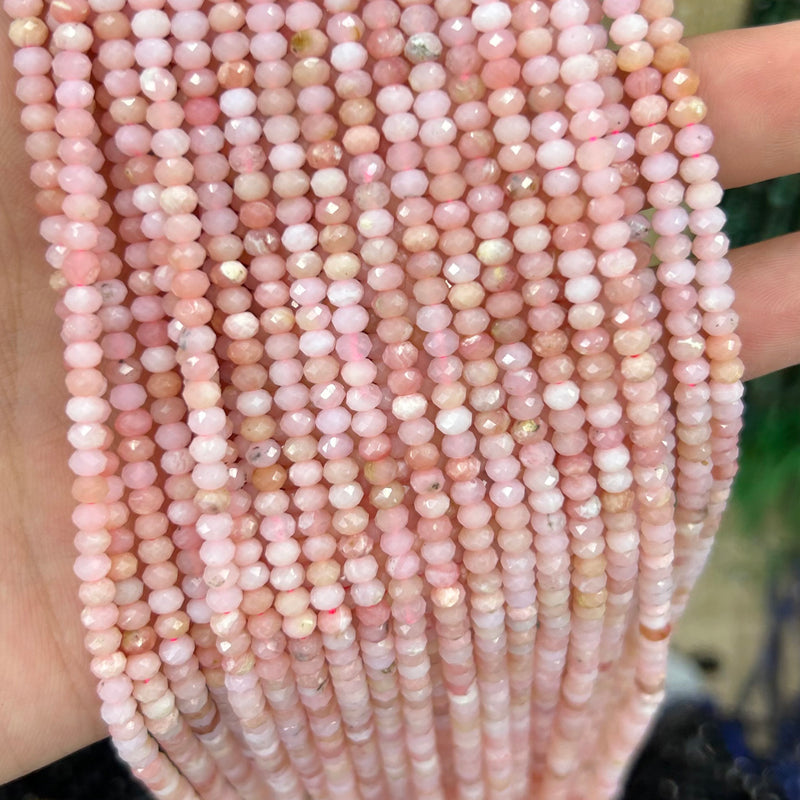 Perles à facettes en opale rose 2 x 3 mm, 38 cm