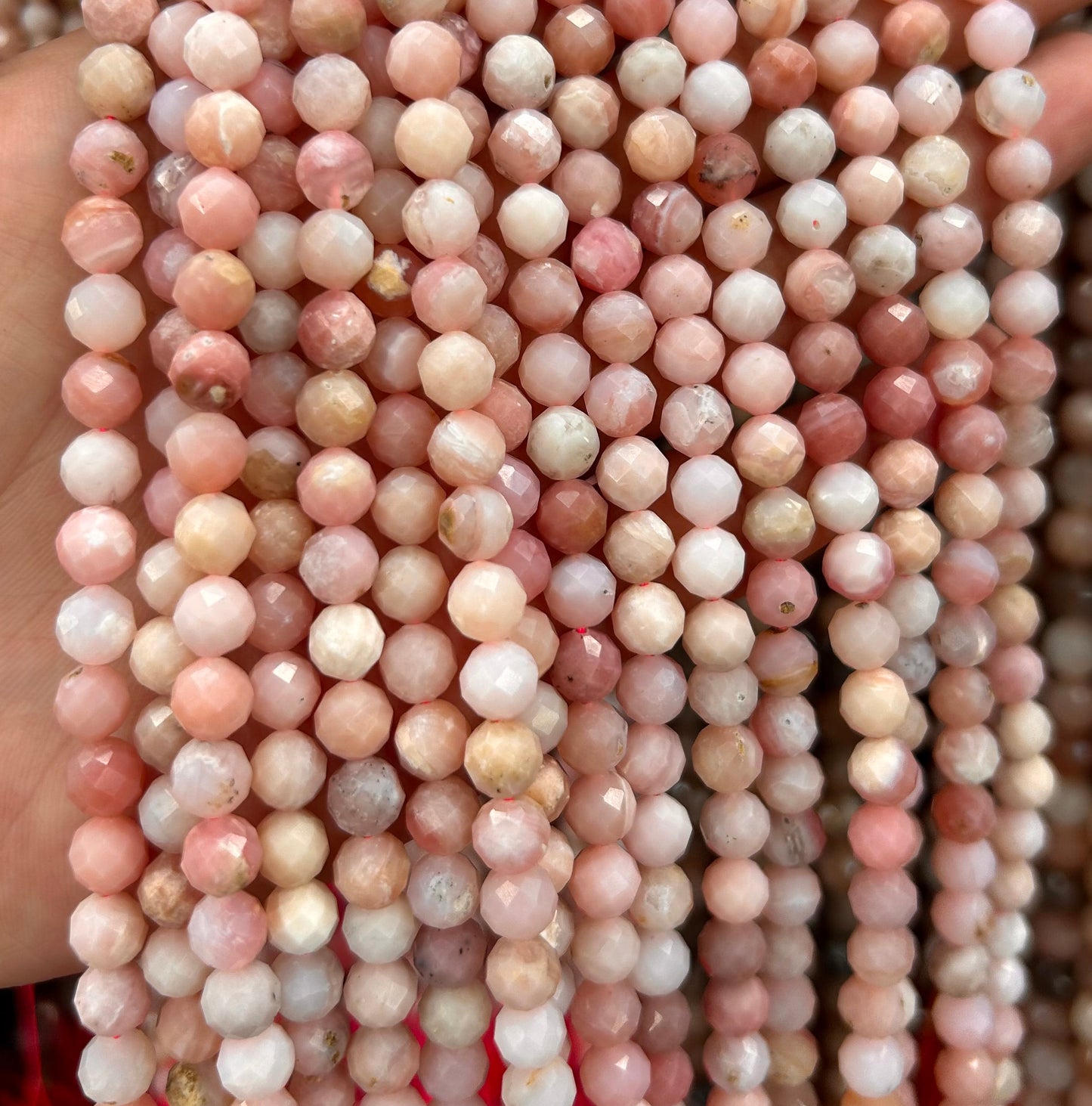 6 mm lyserøde opal facetterede naturlige ædelstensperler 15''