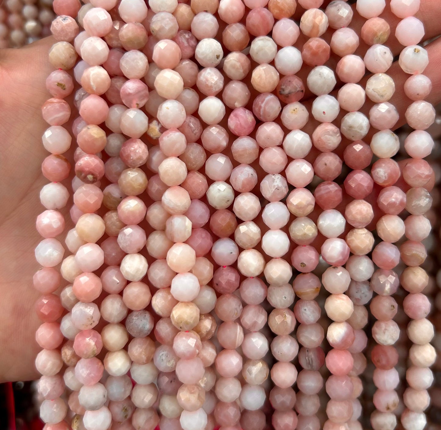 6 mm lyserøde opal facetterede naturlige ædelstensperler 15''