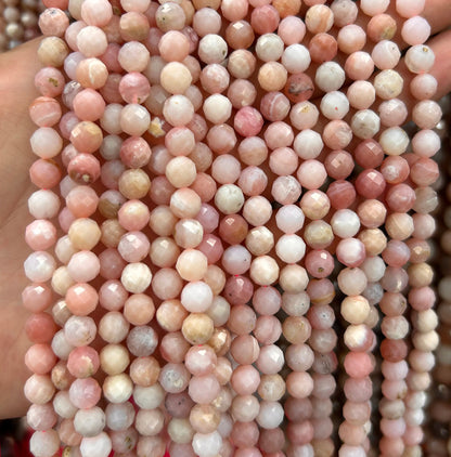 6 mm lyserøde opal facetterede naturlige ædelstensperler 15''