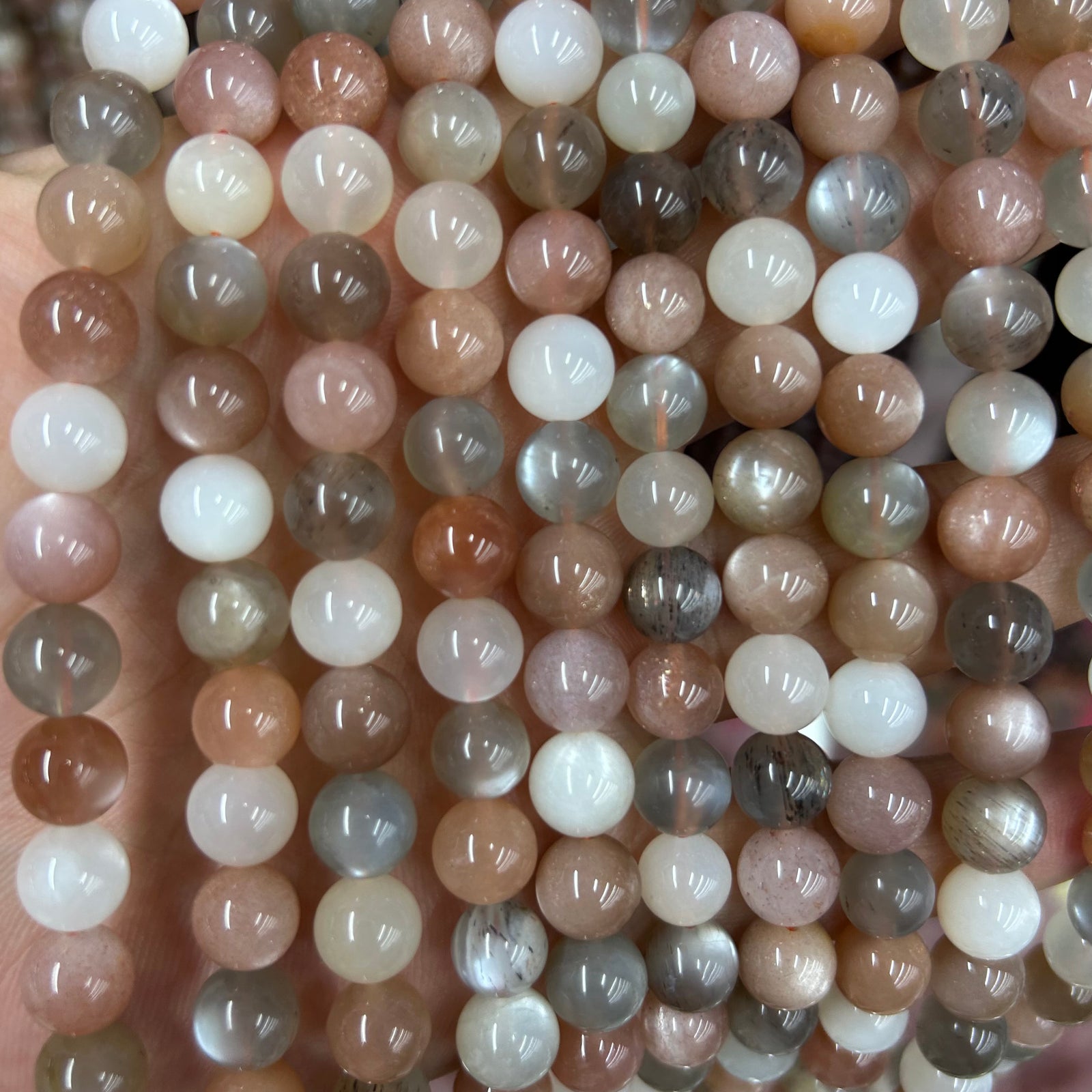 Mélange de perles de pierre de soleil et de pierre de lune 6 mm, 8 mm, 10 mm, 12 mm, 15 pouces