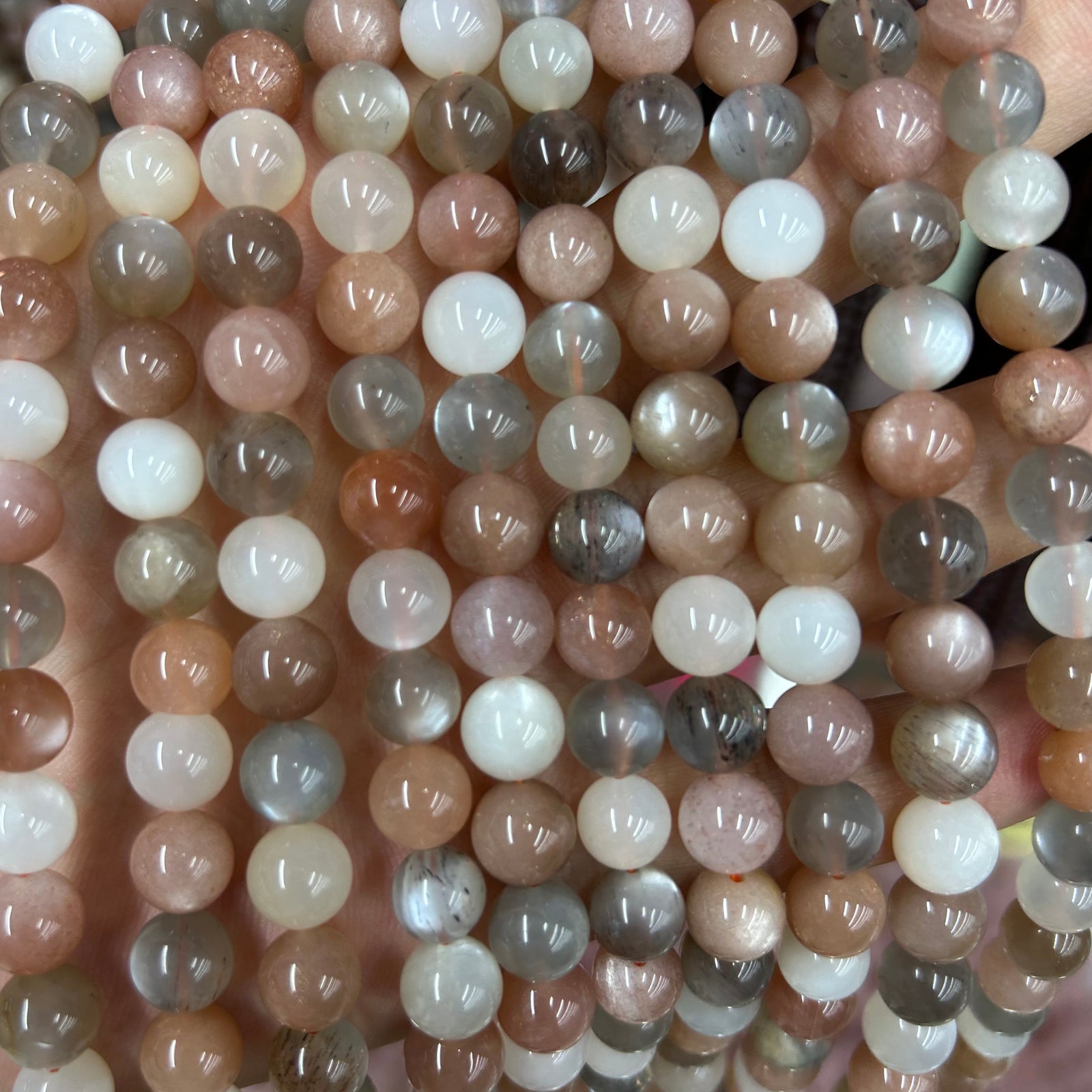Mélange de perles de pierre de soleil et de pierre de lune 6 mm, 8 mm, 10 mm, 12 mm, 15 pouces