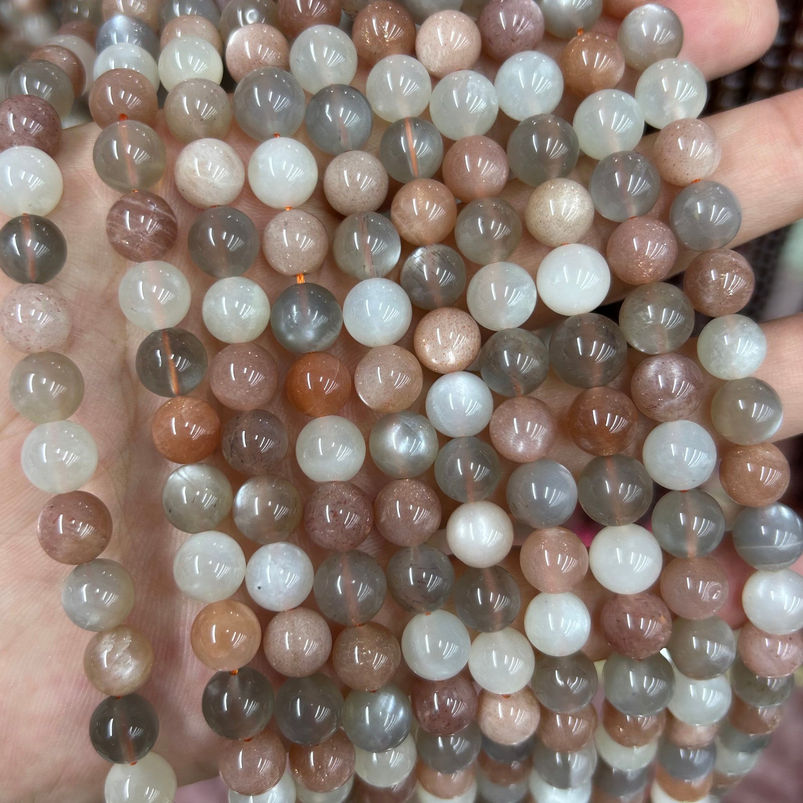 Mélange de perles de pierre de soleil et de pierre de lune 6 mm, 8 mm, 10 mm, 12 mm, 15 pouces