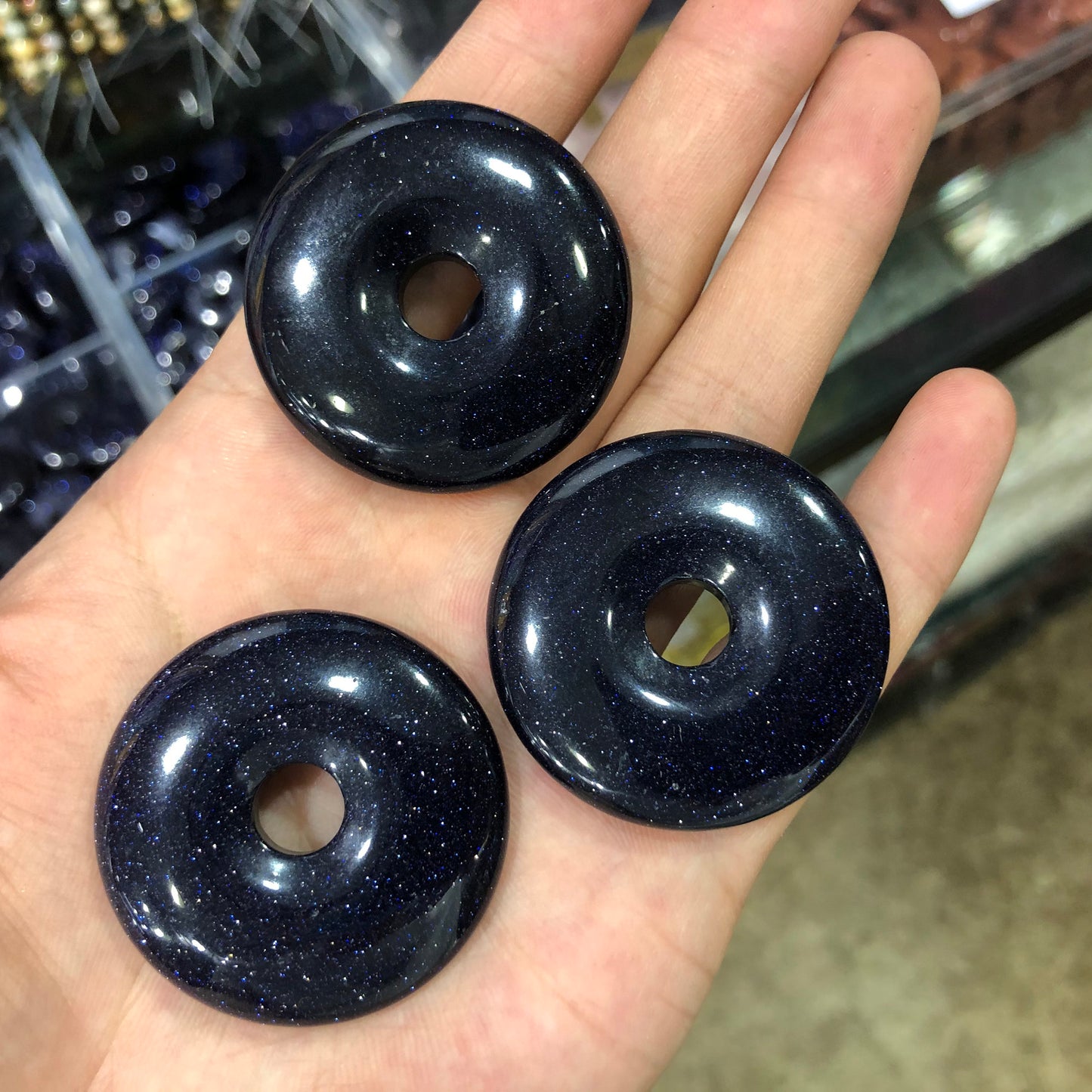 Pendentif donut en grès bleu 25 mm 30 mm 35 mm 40 mm 1 pièce