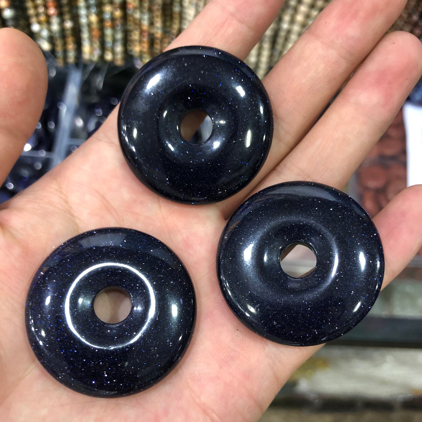 Pendentif donut en grès bleu 25 mm 30 mm 35 mm 40 mm 1 pièce