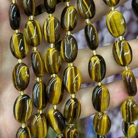 Yellow Tiger Eye Oval Beads 10x14mm 15''