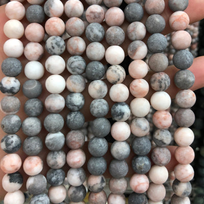 Perles de jaspe zèbre rose mat 4 mm 6 mm 8 mm 10 mm 12 mm 15''