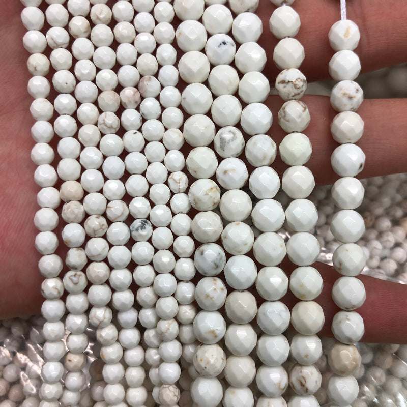 White Magnesite Faceted Beads 4mm 6mm 8mm 10mm 12mm 15''