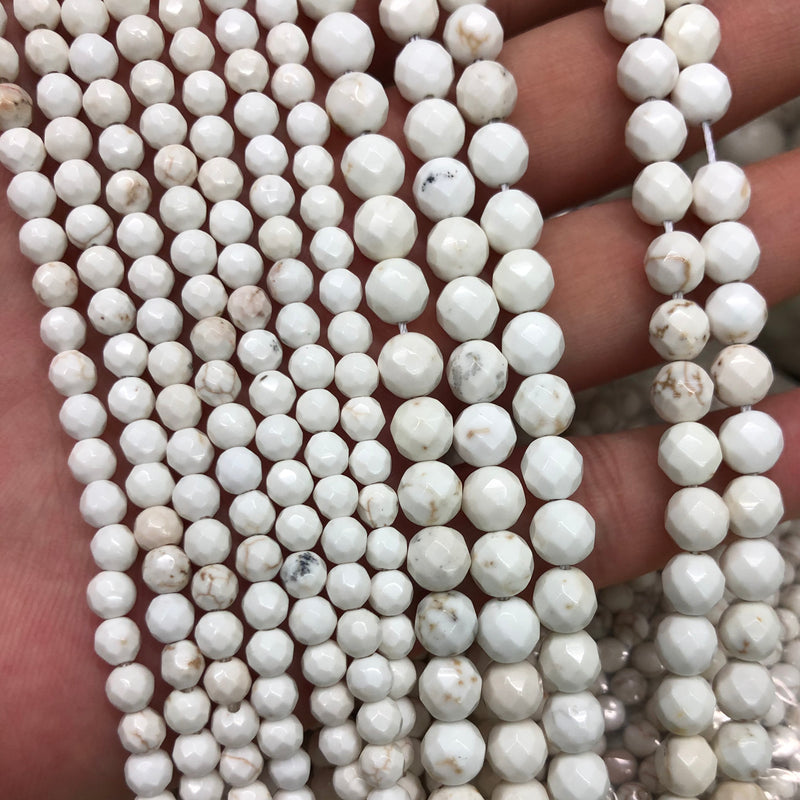 White Magnesite Faceted Beads 4mm 6mm 8mm 10mm 12mm 15''