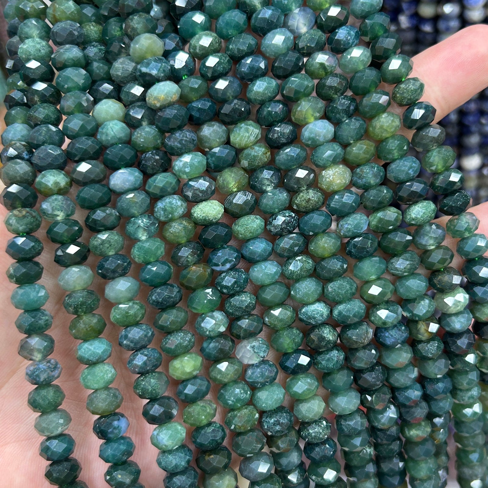 Moss Agate Rondelle Faceted Beads 5x8mm 15''