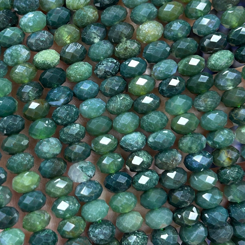 Moss Agate Rondelle Faceted Beads 5x8mm 15''