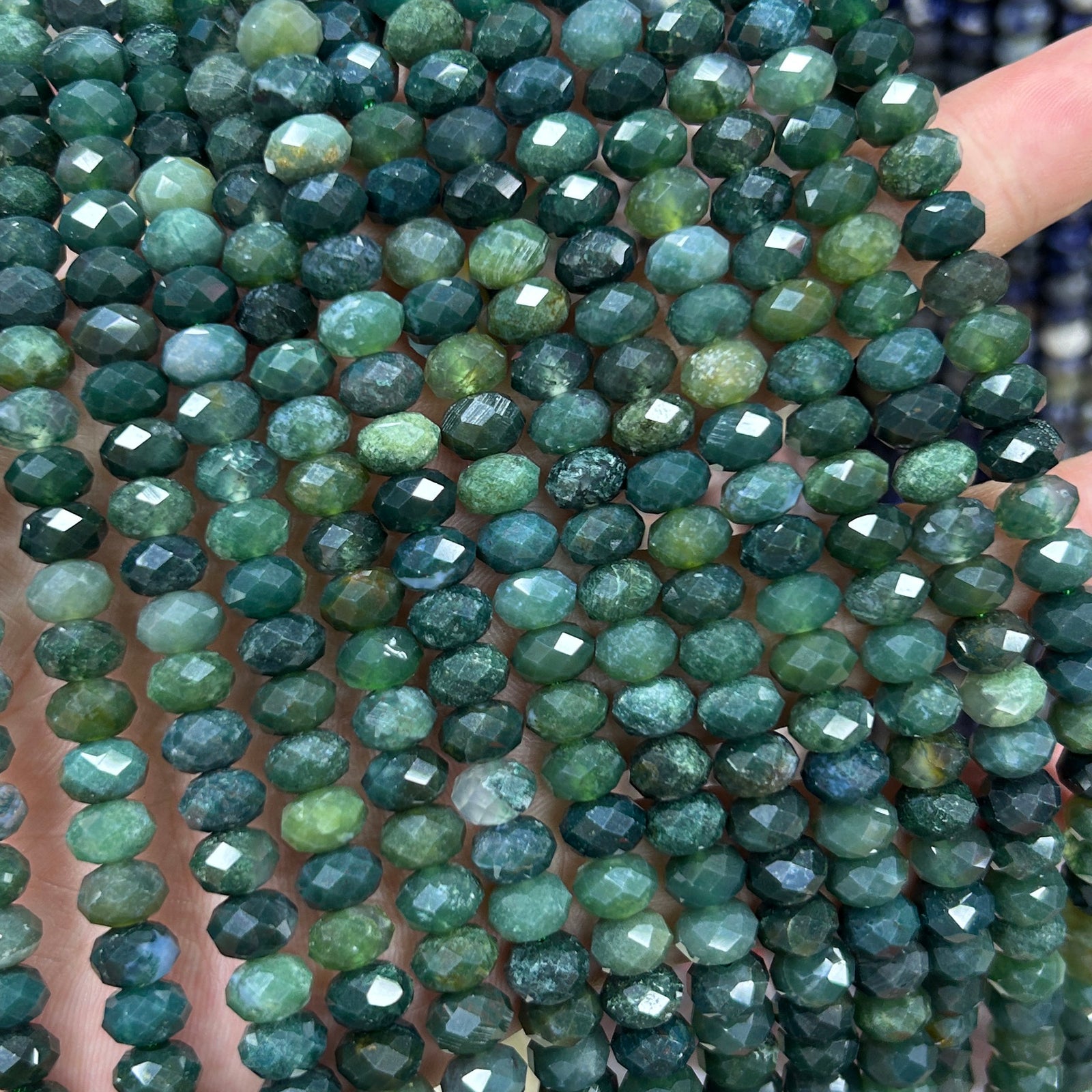 Moss Agate Rondelle Faceted Beads 5x8mm 15''