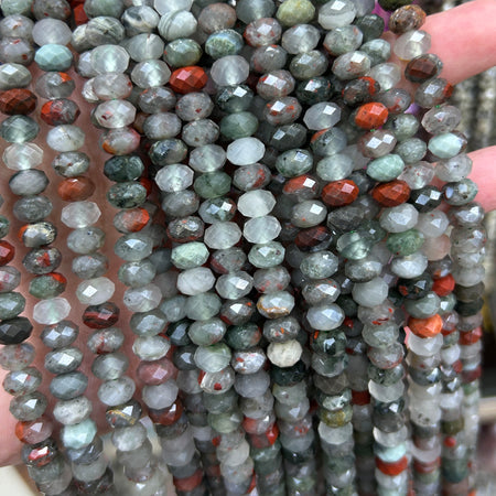 African Bloodstone Rondelle Faceted Beads 5x8mm 15''