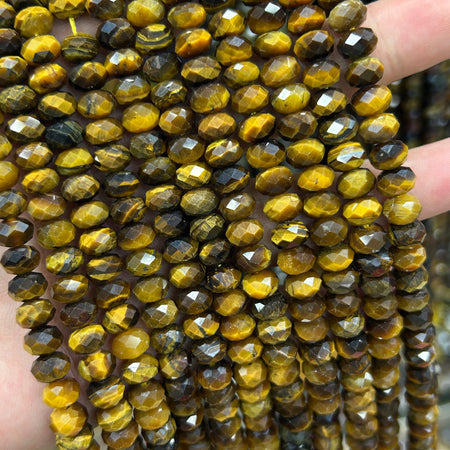 Perles rondelles en œil de tigre jaune, pierres précieuses naturelles, 4 x 6 mm, 5 x 8 mm, 38 cm