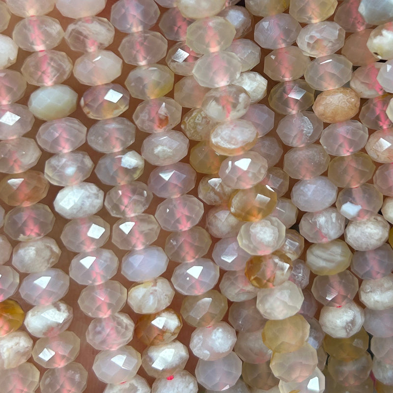 Blossom Agate Rondelle Faceted Beads 5x8mm 15''